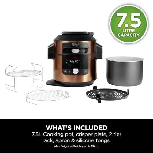 Ninja Foodi MAX 14-in-1 SmartLid Multi Cooker, 7.5L Electric Pressure Cooker & Air Fryer, Combi-Steam, Slow Cook, Bake, Grill, Copper/Black Amazon Exclusive OL650UKCP reviewed and rated by Make Life Easier Technologies