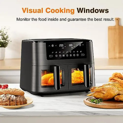 9L Dual Air Fryer with Visual Window, XL Capacity, 2 Drawers, 9-In-1 Cooking Presets, Touch Screen, Smart Finish, Timer Function, Dishwasher-Safe, Healthy Oil Free & Low Fat Cooking reviewed and rated by Make Life Easier Technologies