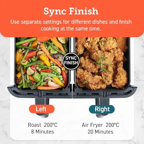 COSORI Dual Air Fryer, 8.5L Family Capacity, 8-In-1, Sync Cook & Finish, 2 Non-Stick Drawers with Visible Window, 2 Accessories, Energy Saving, 50+ Online Recipes, Dishwasher Safe, 35โ to 230โย reviewed and rated byย Make Life Easier Technologies