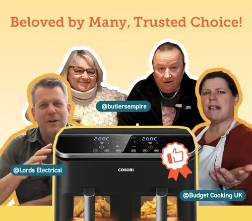 COSORI Dual Air Fryer, 8.5L Family Capacity, 8-In-1, Sync Cook & Finish, 2 Non-Stick Drawers with Visible Window, 2 Accessories, Energy Saving, 50+ Online Recipes, Dishwasher Safe, 35โ to 230โย reviewed and rated byย Make Life Easier Technologies