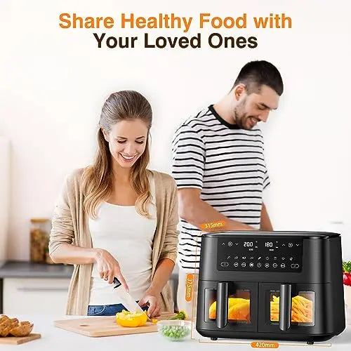 9L Dual Air Fryer with Visual Window, XL Capacity, 2 Drawers, 9-In-1 Cooking Presets, Touch Screen, Smart Finish, Timer Function, Dishwasher-Safe, Healthy Oil Free & Low Fat Cooking reviewed and rated by Make Life Easier Technologies