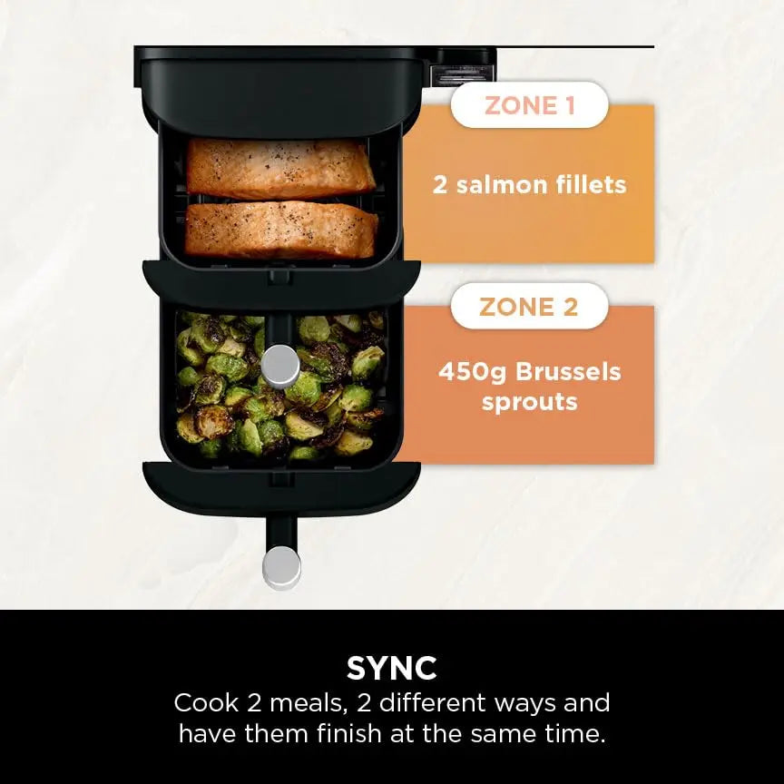 Ninja Double Stack Air Fryer, Vertical Dual Drawer Air Fryer with 4 cooking levels, 2 Drawers and 2 Racks, Space Saving Design, 7.6L Capacity, 6 Cooking Functions, 6 Portions, Black SL300UK reviewed and rated by Make Life Easier Technologies