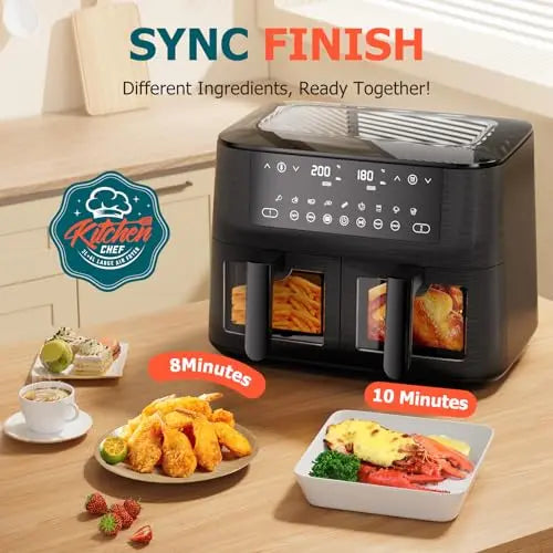 9L Dual Air Fryer with Visual Window, XL Capacity, 2 Drawers, 9-In-1 Cooking Presets, Touch Screen, Smart Finish, Timer Function, Dishwasher-Safe, Healthy Oil Free & Low Fat Cooking reviewed and rated by Make Life Easier Technologies