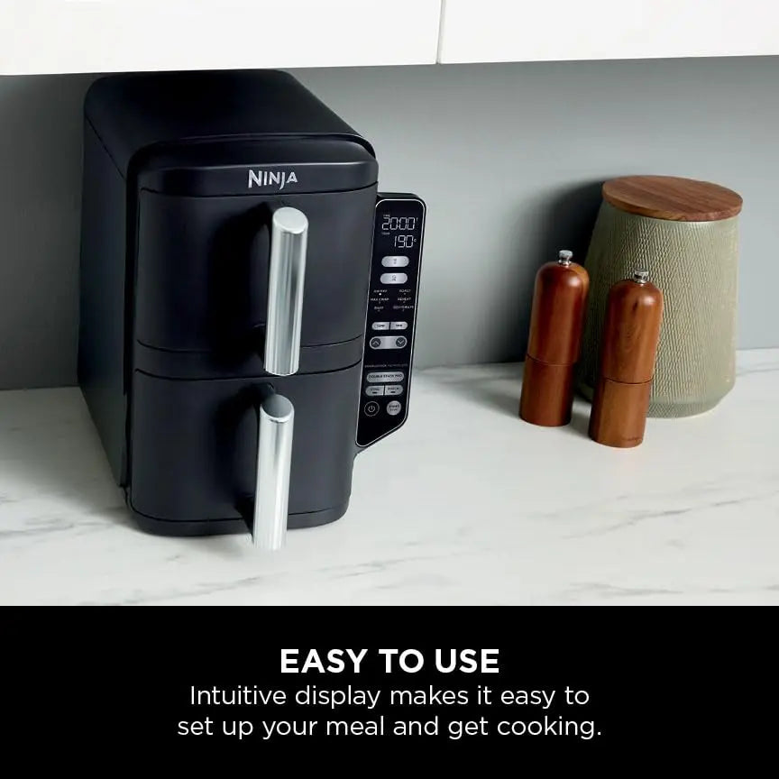 Ninja Double Stack Air Fryer, Vertical Dual Drawer Air Fryer with 4 cooking levels, 2 Drawers and 2 Racks, Space Saving Design, 7.6L Capacity, 6 Cooking Functions, 6 Portions, Black SL300UK reviewed and rated by Make Life Easier Technologies
