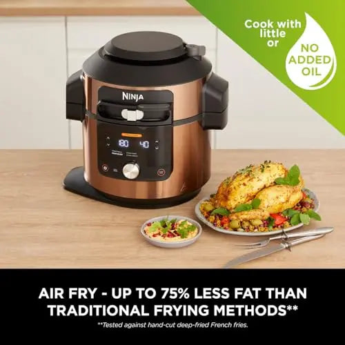 Ninja Foodi MAX 14-in-1 SmartLid Multi Cooker, 7.5L Electric Pressure Cooker & Air Fryer, Combi-Steam, Slow Cook, Bake, Grill, Copper/Black Amazon Exclusive OL650UKCP reviewed and rated by Make Life Easier Technologies