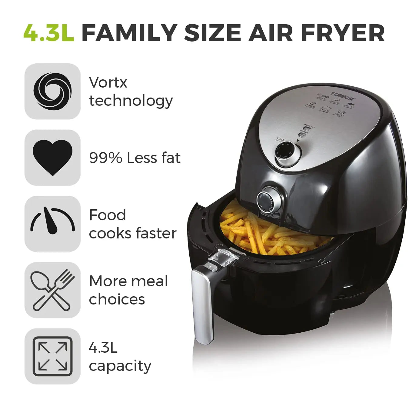 Tower T17021 Family Size Air Fryer with Rapid Air Circulation, 60-Minute Timer, 4.3L, 1500W, Black reviewed and rated by Make Life Easier Technologies