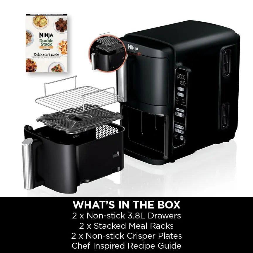 Ninja Double Stack Air Fryer, Vertical Dual Drawer Air Fryer with 4 cooking levels, 2 Drawers and 2 Racks, Space Saving Design, 7.6L Capacity, 6 Cooking Functions, 6 Portions, Black SL300UK reviewed and rated by Make Life Easier Technologies