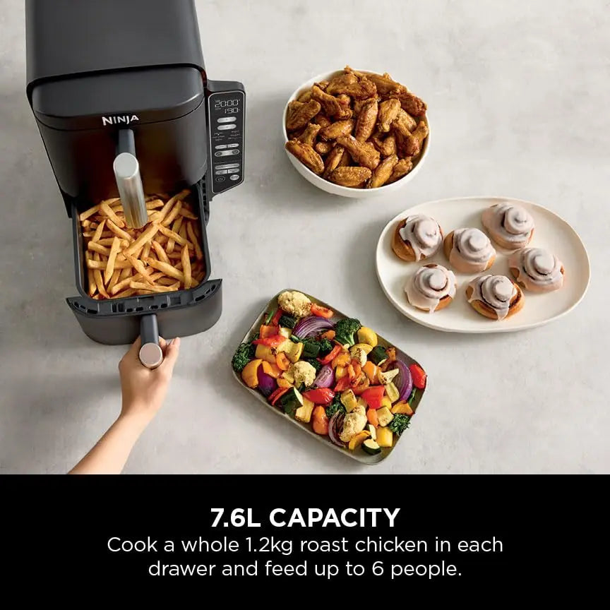 Ninja Double Stack Air Fryer, Vertical Dual Drawer Air Fryer with 4 cooking levels, 2 Drawers and 2 Racks, Space Saving Design, 7.6L Capacity, 6 Cooking Functions, 6 Portions, Black SL300UK reviewed and rated by Make Life Easier Technologies