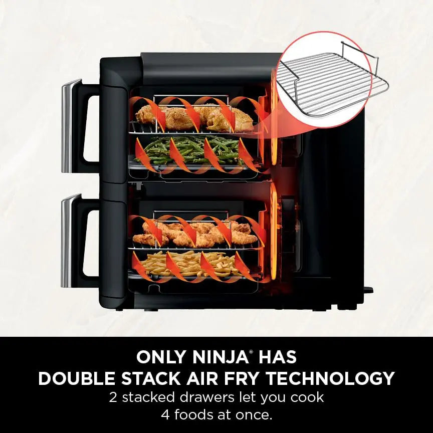Ninja Double Stack Air Fryer, Vertical Dual Drawer Air Fryer with 4 cooking levels, 2 Drawers and 2 Racks, Space Saving Design, 7.6L Capacity, 6 Cooking Functions, 6 Portions, Black SL300UK reviewed and rated by Make Life Easier Technologies