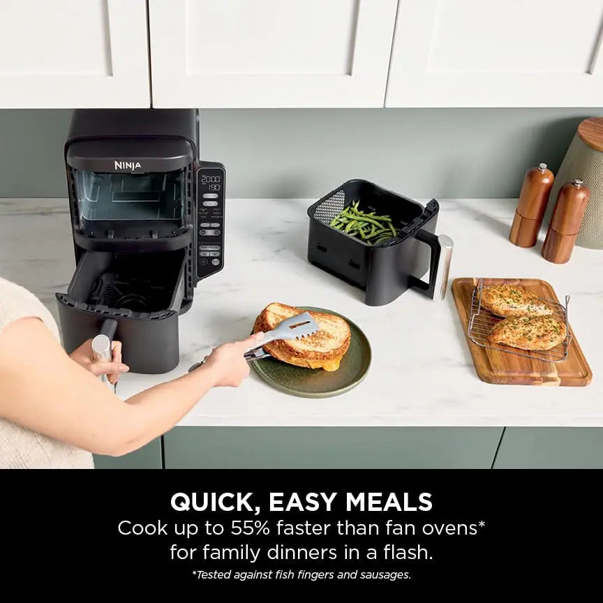 Ninja Double Stack Air Fryer, Vertical Dual Drawer Air Fryer with 4 cooking levels, 2 Drawers and 2 Racks, Space Saving Design, 7.6L Capacity, 6 Cooking Functions, 6 Portions, Black SL300UK reviewed and rated by Make Life Easier Technologies