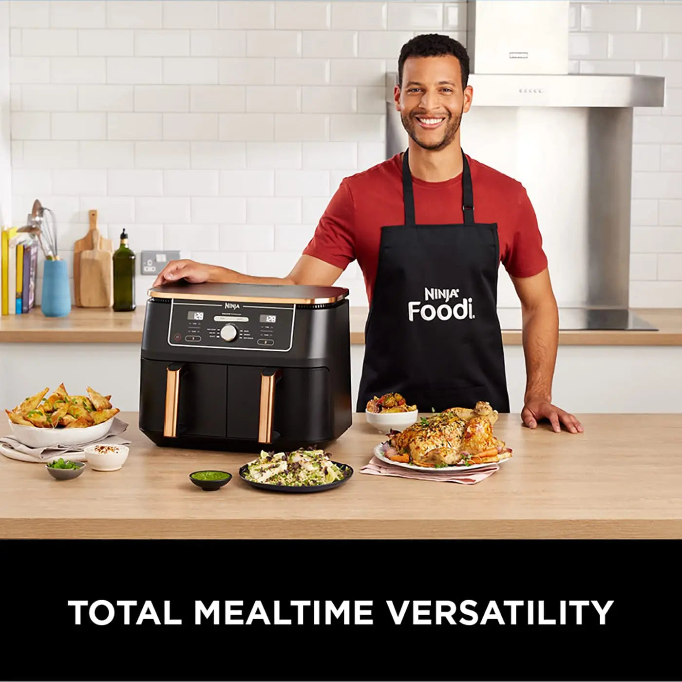 Ninja Foodi MAX Dual Zone Air Fryer, Amazon Exclusive, Tongs, 2 Drawers, 9.5L, 6-in-1, Use No Oil, Air Fry, Max Crisp, Roast, Bake, 8 Portions, Nonstick Dishwasher Safe Baskets, Copper/Black AF400UKCP reviewed and rated by Make Life Easier Technologies