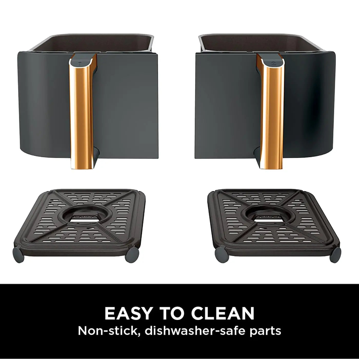 Ninja Foodi MAX Dual Zone Air Fryer, Amazon Exclusive, Tongs, 2 Drawers, 9.5L, 6-in-1, Use No Oil, Air Fry, Max Crisp, Roast, Bake, 8 Portions, Nonstick Dishwasher Safe Baskets, Copper/Black AF400UKCP reviewed and rated by Make Life Easier Technologies