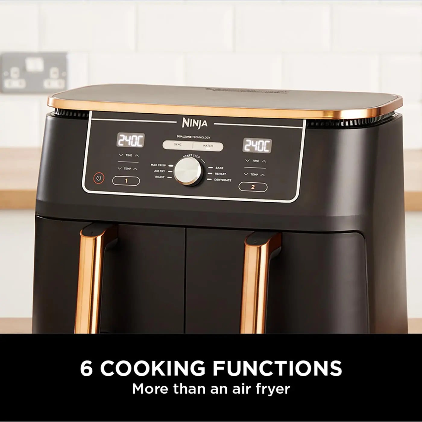 Ninja Foodi MAX Dual Zone Air Fryer, Amazon Exclusive, Tongs, 2 Drawers, 9.5L, 6-in-1, Use No Oil, Air Fry, Max Crisp, Roast, Bake, 8 Portions, Nonstick Dishwasher Safe Baskets, Copper/Black AF400UKCP reviewed and rated by Make Life Easier Technologies