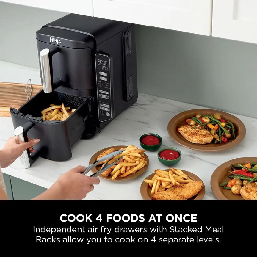 Ninja Double Stack Air Fryer, Vertical Dual Drawer Air Fryer with 4 cooking levels, 2 Drawers and 2 Racks, Space Saving Design, 7.6L Capacity, 6 Cooking Functions, 6 Portions, Black SL300UK reviewed and rated by Make Life Easier Technologies