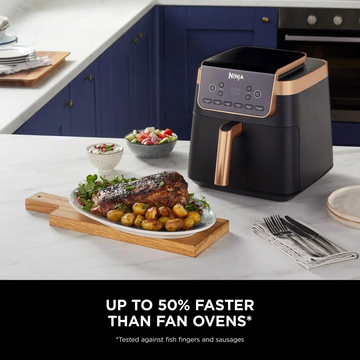 Ninja Air Fryer MAX PRO, 6.2L, Uses No Oil, Large Square Single Drawer, Roast, Bake, Air Fry, Family Size, Non-Stick, Dishwasher Safe Basket & Crisper Plate, Silicone Tongs, Black & Copper, AF180UKCP reviewed and rated by Make Life Easier Technologies