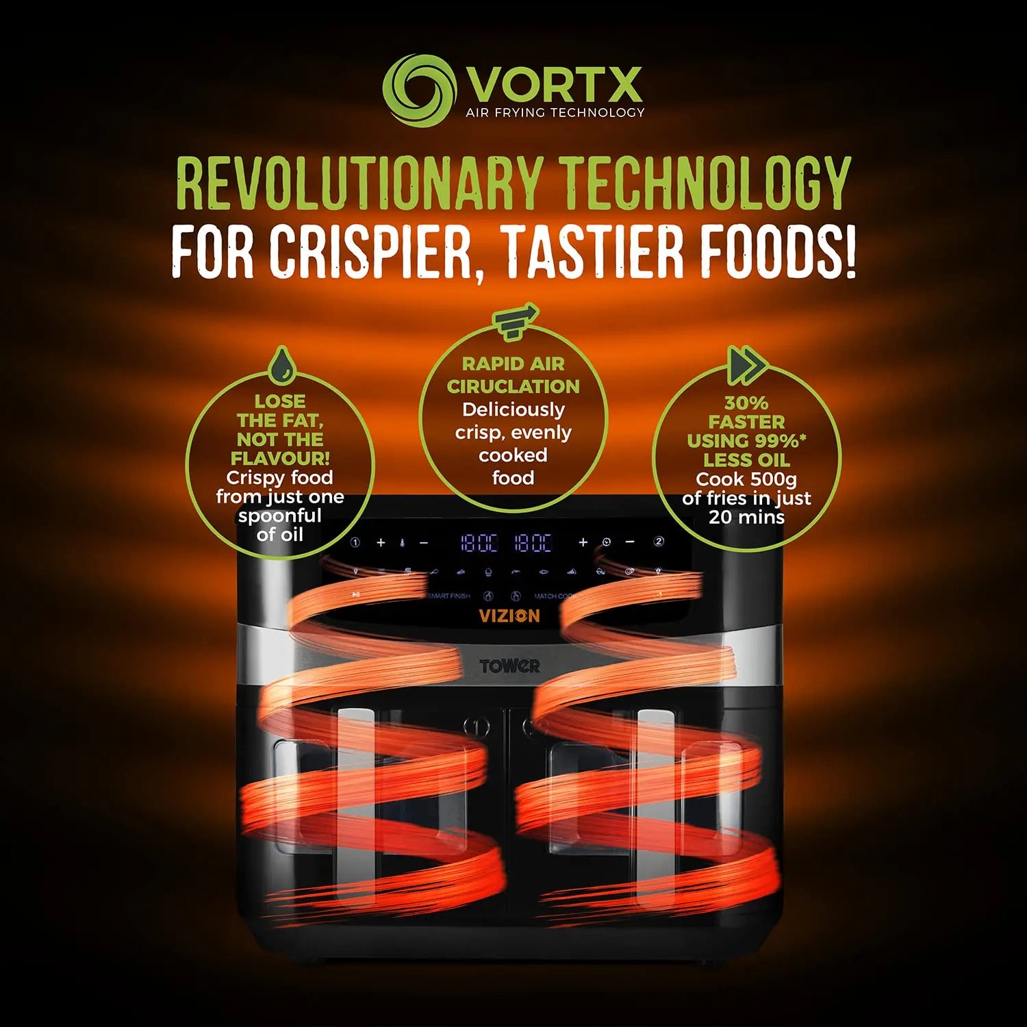 Tower, T17100, Vortx Vizion 9L Dual Basket Air Fryer with Digital control panel & 10 One-touch Pre-sets, Black reviewed and rated by Make Life Easier Technologies
