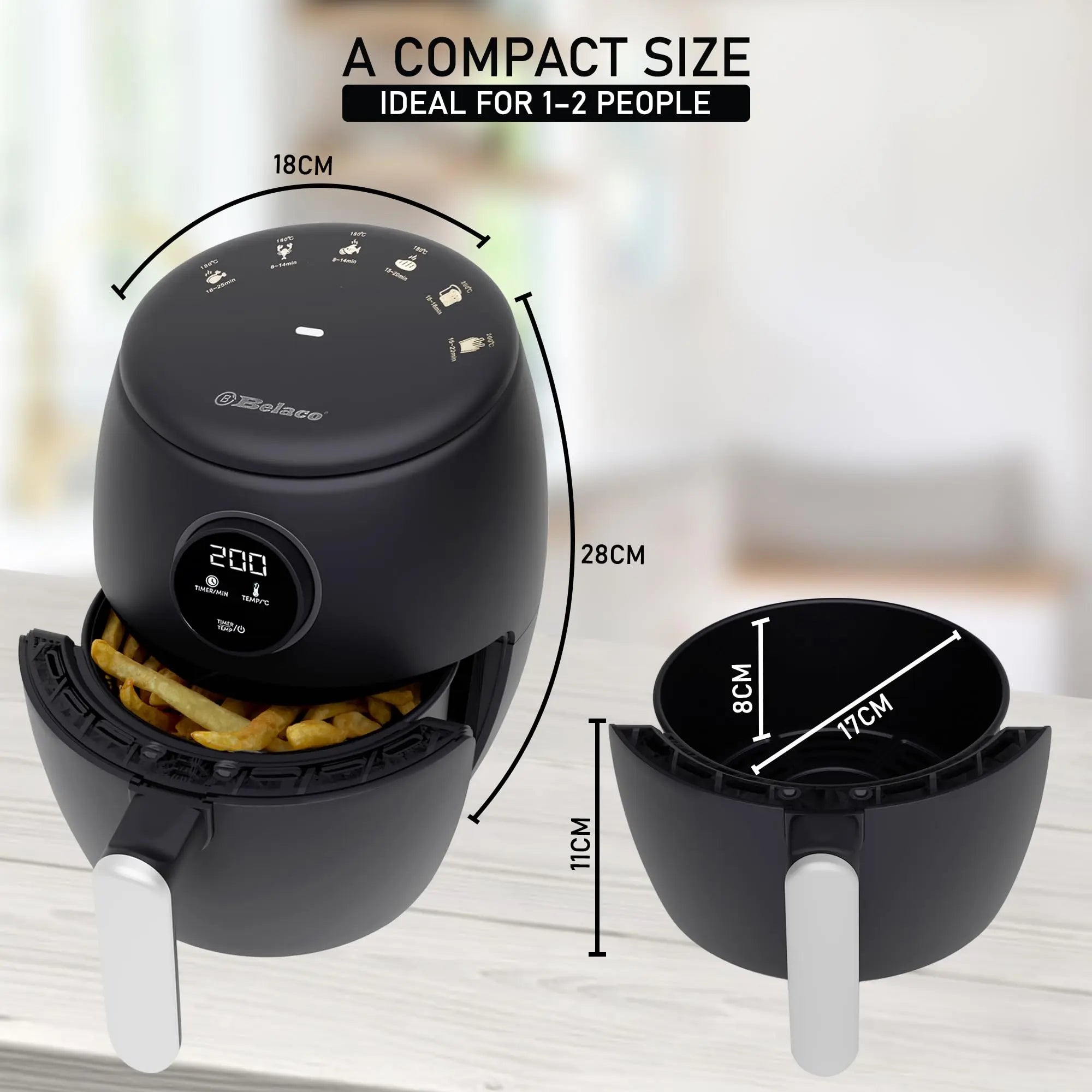 Belaco Air Fryer, 2L Digital Display, Rapid Air Circulation, Air Fryers, 60 Min Timer, Adjustable Temperature, Dishwasher Safe Basket BEL-AF-02 reviewed and rated by Make Life Easier Technologies