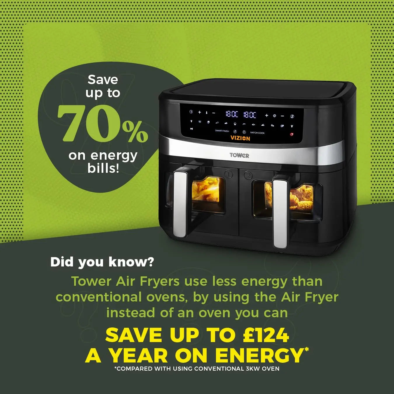 Tower, T17100, Vortx Vizion 9L Dual Basket Air Fryer with Digital control panel & 10 One-touch Pre-sets, Black reviewed and rated by Make Life Easier Technologies