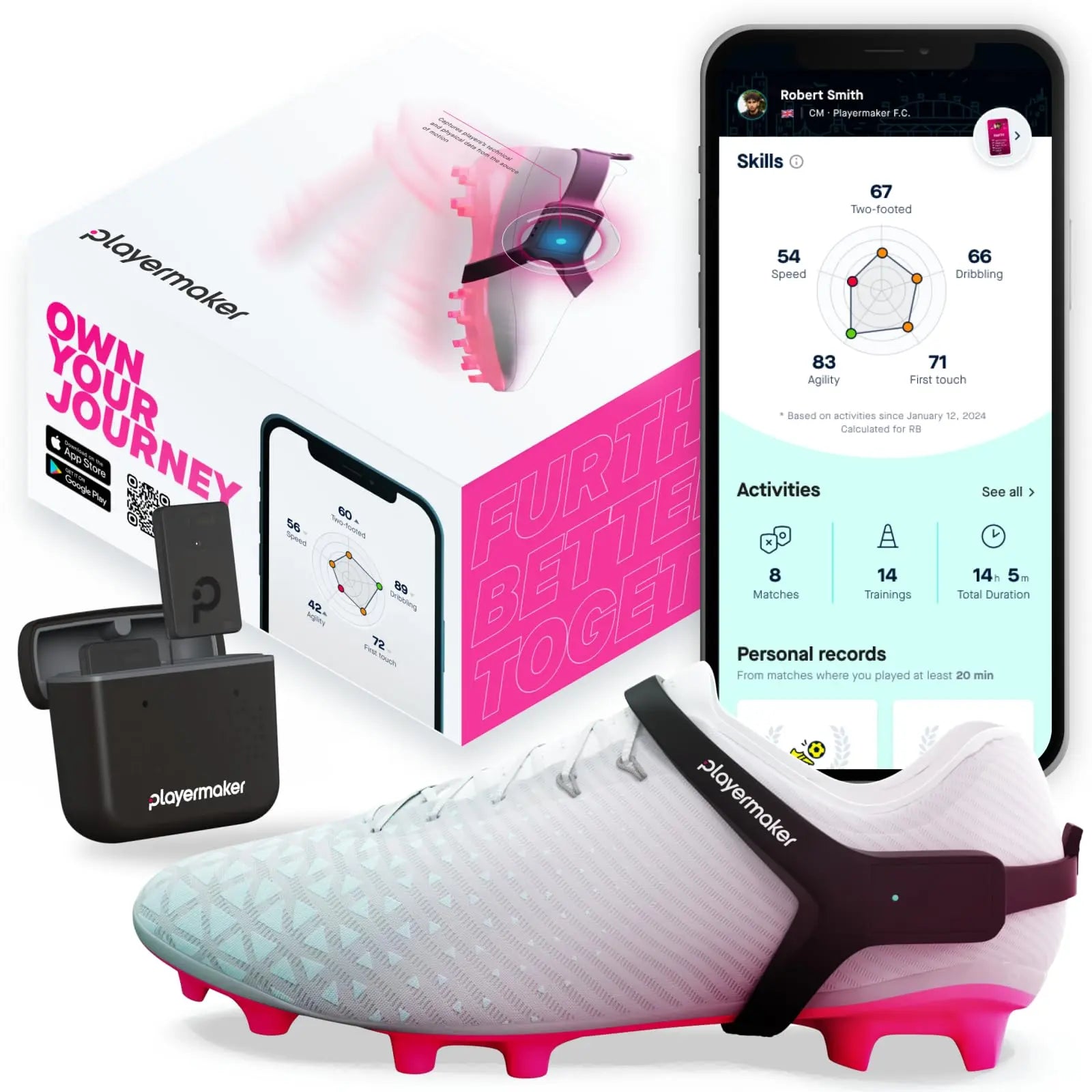 Playermaker 2.0 Smart Football Tracker for Cleats, 25+ Technical & Physical Football Training Metrics, 12 Month Access to Playermaker Technology App, Next-Level Precision Beyond GPS Trackers, Medium reviewed and rated by Make Life Easier Technologies