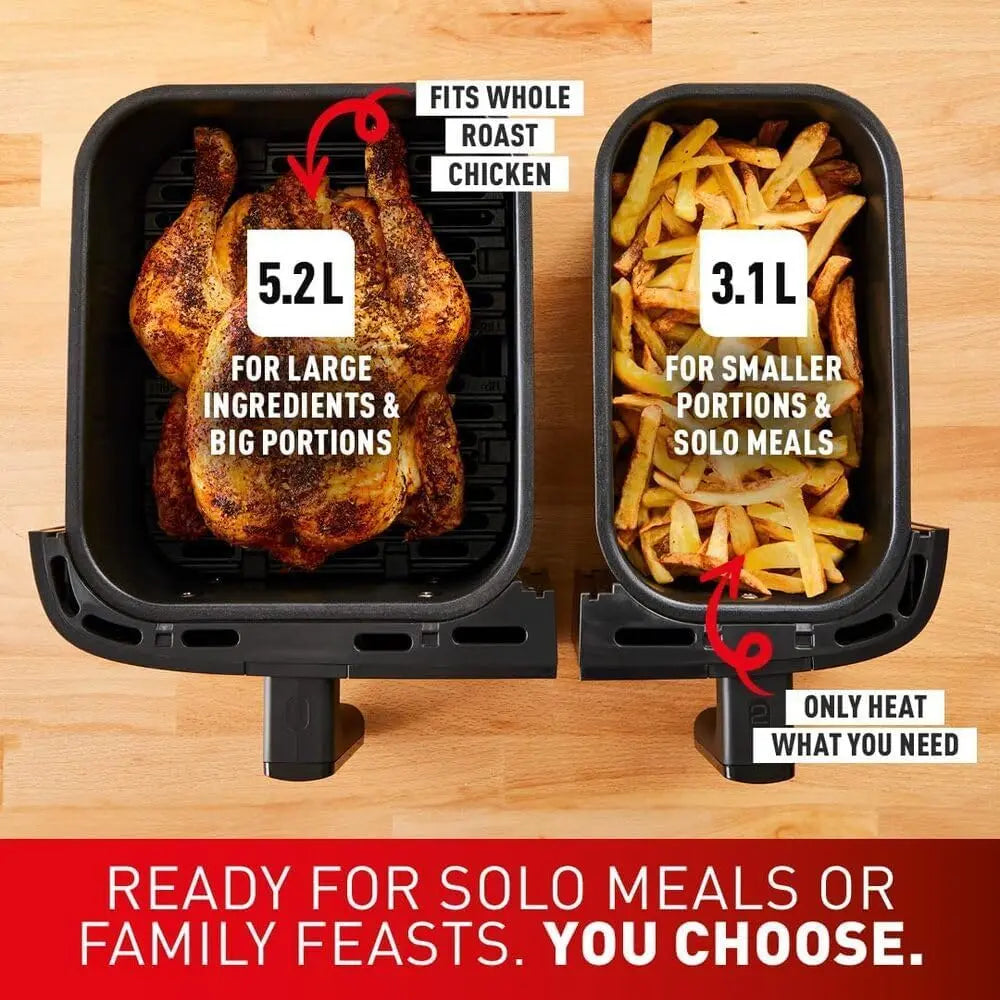 Tefal Easy Fry Dual Zone Digital Air Fryer, 2 Drawers, 8.3L, 8in1, Air Fry, Extra Crisp, Roast, Bake, Reheat, Dehydrate, 6 Portions, Non-Stick, Dishwasher Safe Baskets, Black & Metal EY901840 reviewed and rated by Make Life Easier Technologies