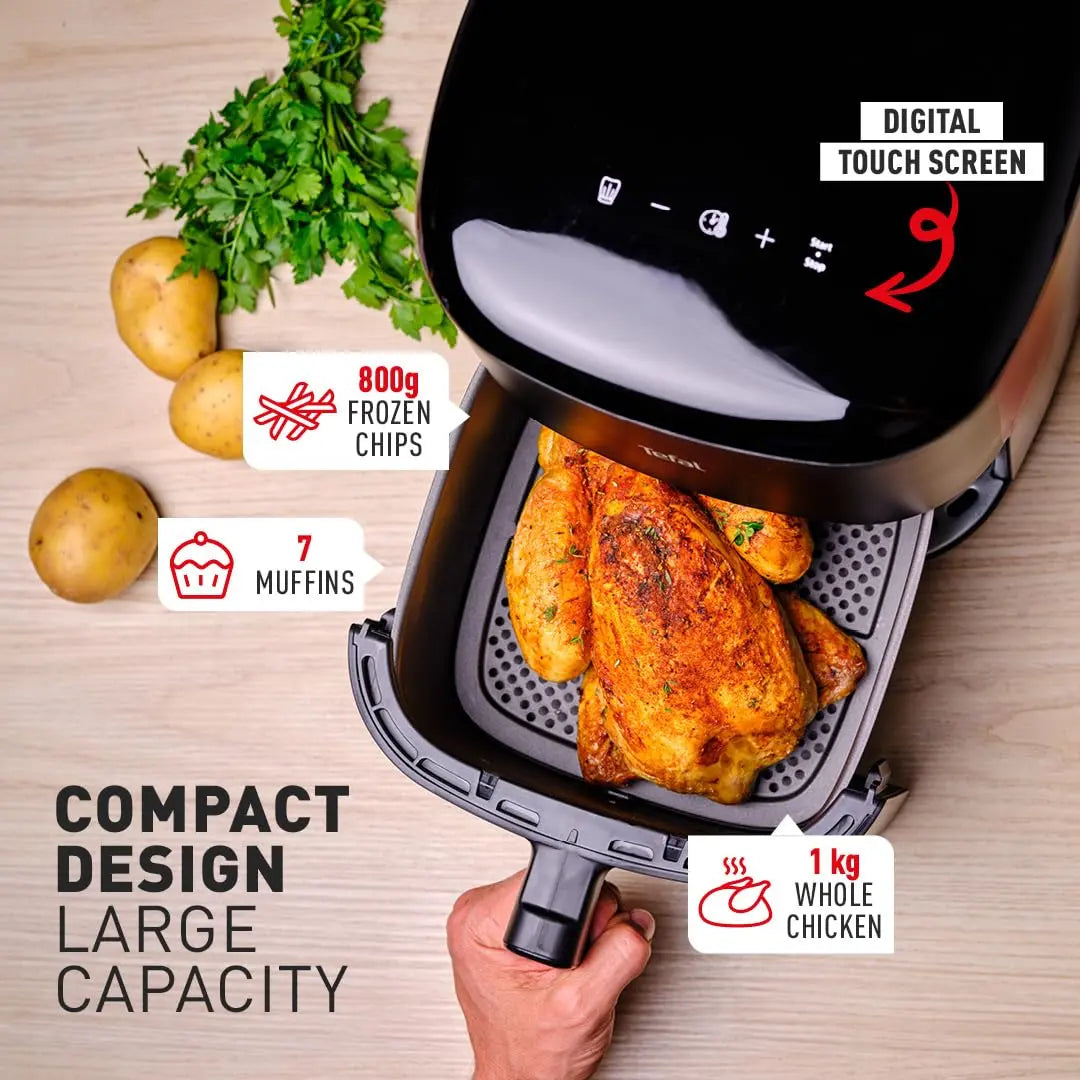Tefal Easy Fry Max Digital Air Fryer, 5L, 10in1, Uses No Oil, Air Fry, Extra Crisp, Roast, Bake, Reheat, Dehydrate, 6 Portions, Non-Stick, Dishwasher Safe Baskets, Black EY245840 reviewed and rated by Make Life Easier Technologies