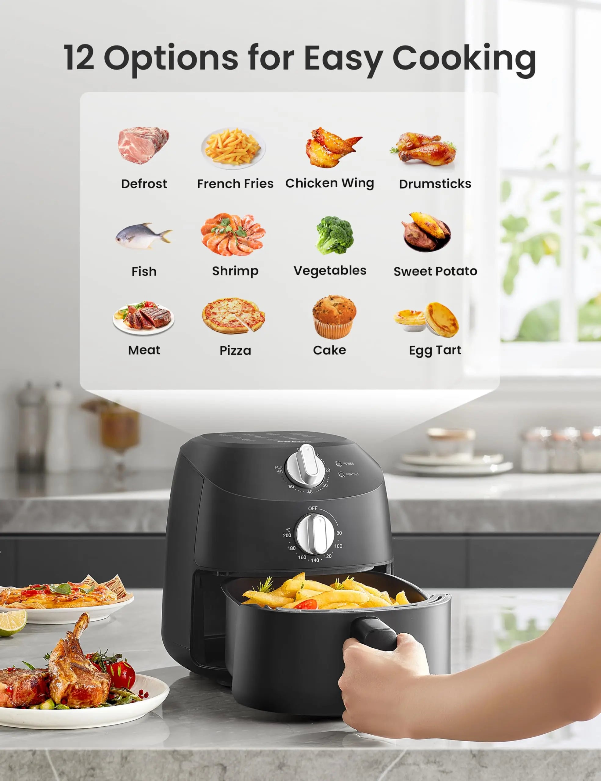 Midea Small Air Fryer, 1150 Watt, 2 L, Temperature Control, Timer, Indicator Light, BPA-Free, Black reviewed and rated by Make Life Easier Technologies