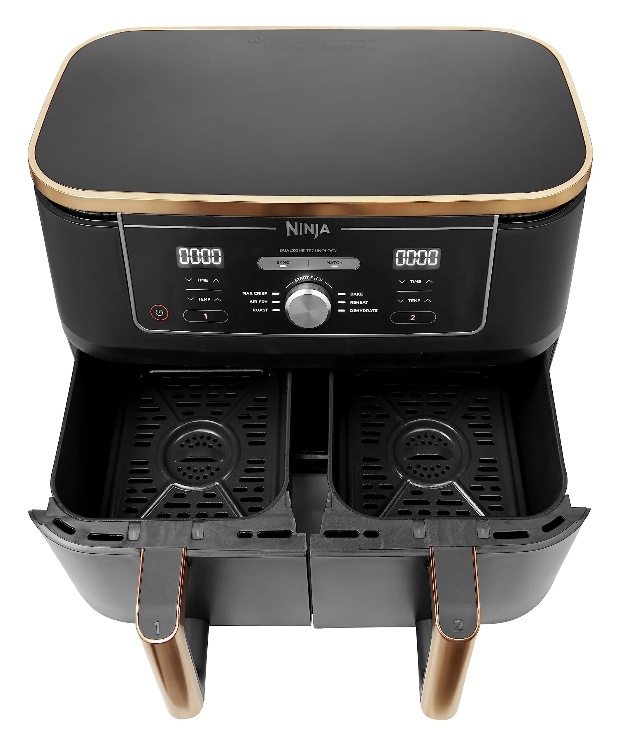 Ninja Foodi MAX Dual Zone Air Fryer, Amazon Exclusive, Tongs, 2 Drawers, 9.5L, 6-in-1, Use No Oil, Air Fry, Max Crisp, Roast, Bake, 8 Portions, Nonstick Dishwasher Safe Baskets, Copper/Black AF400UKCP reviewed and rated by Make Life Easier Technologies
