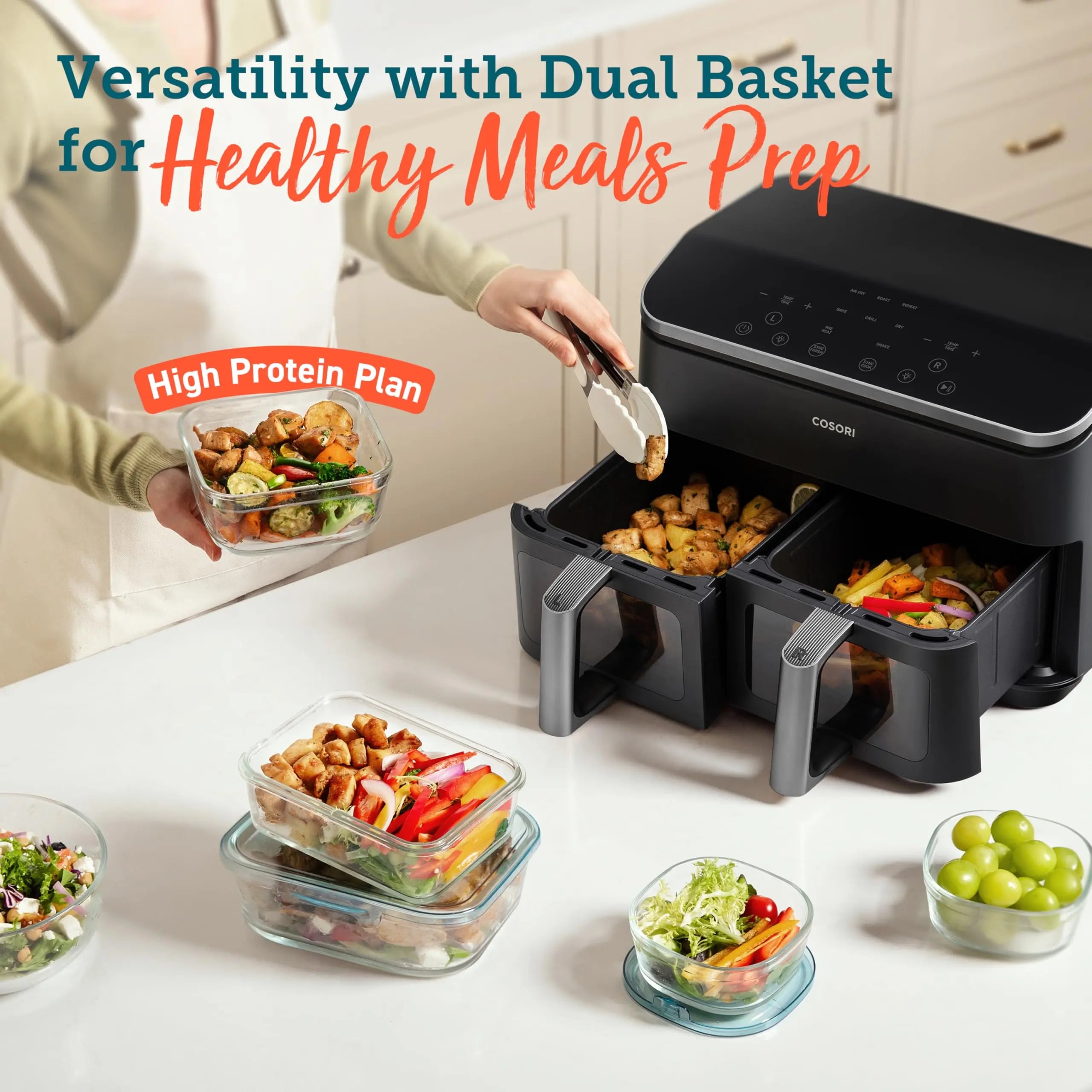 COSORI Dual Air Fryer, 8.5L Family Capacity, 8-In-1, Sync Cook & Finish, 2 Non-Stick Drawers with Visible Window, 2 Accessories, Energy Saving, 50+ Online Recipes, Dishwasher Safe, 35โ to 230โย reviewed and rated byย Make Life Easier Technologies