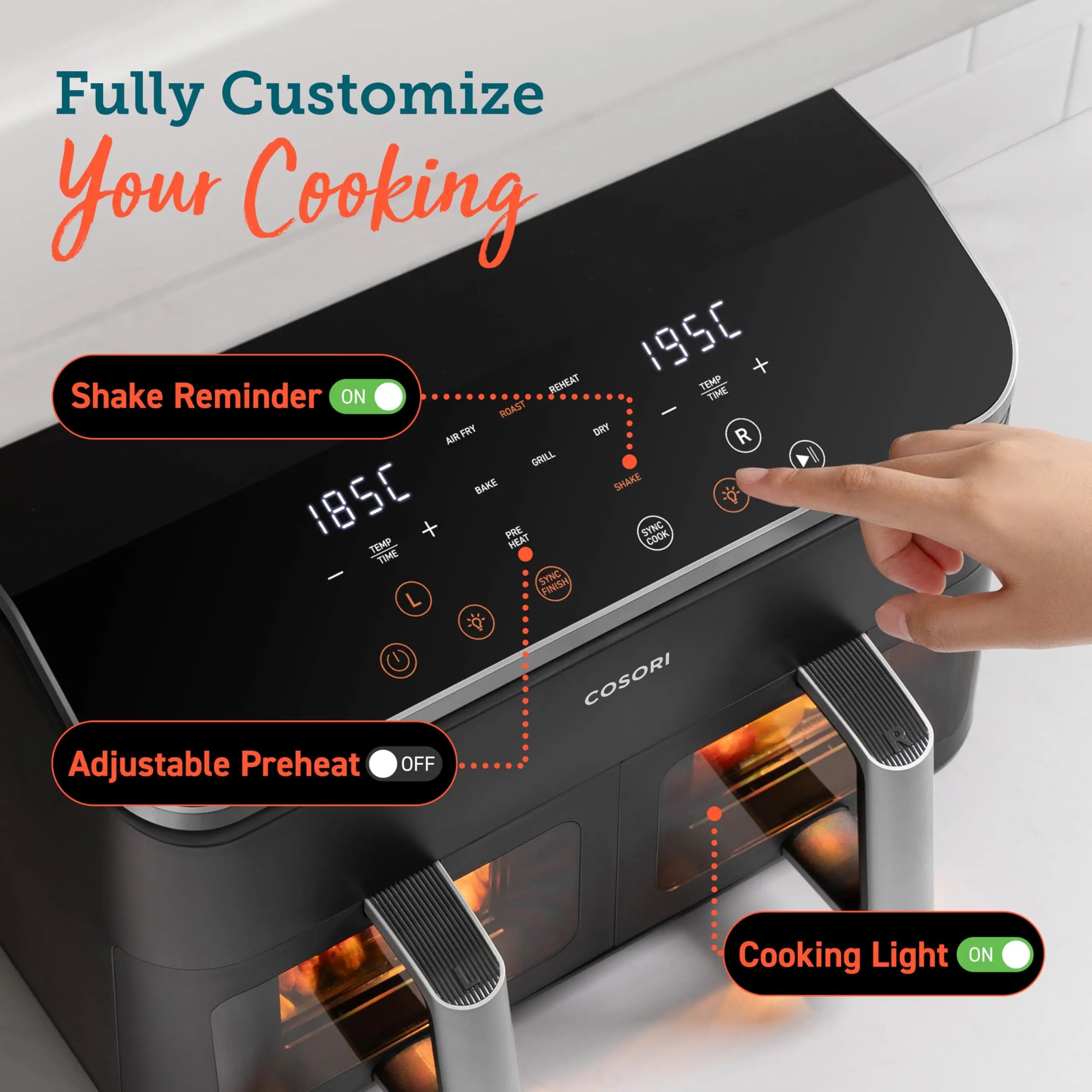 COSORI Dual Air Fryer, 8.5L Family Capacity, 8-In-1, Sync Cook & Finish, 2 Non-Stick Drawers with Visible Window, 2 Accessories, Energy Saving, 50+ Online Recipes, Dishwasher Safe, 35โ to 230โย reviewed and rated byย Make Life Easier Technologies