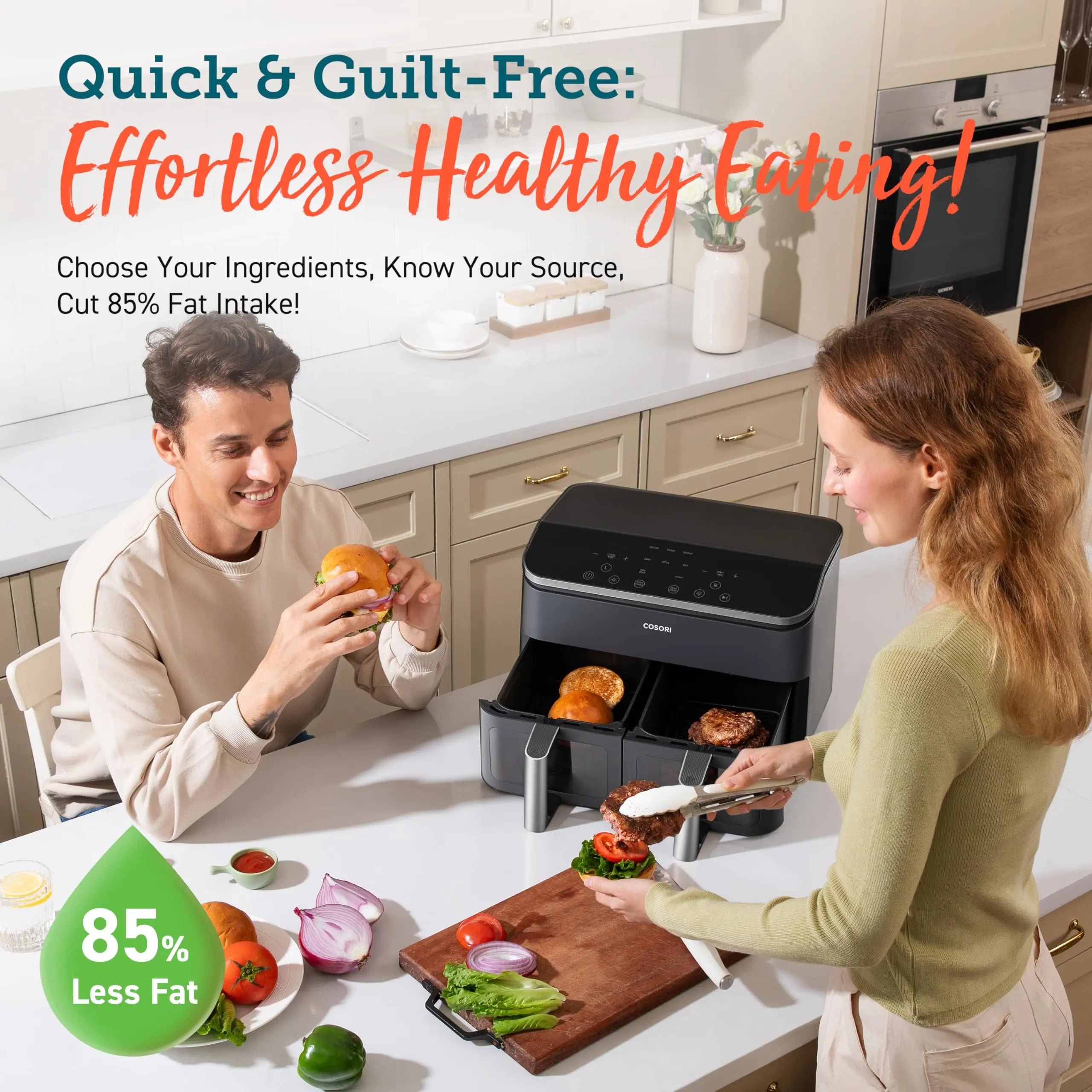 COSORI Dual Air Fryer, 8.5L Family Capacity, 8-In-1, Sync Cook & Finish, 2 Non-Stick Drawers with Visible Window, 2 Accessories, Energy Saving, 50+ Online Recipes, Dishwasher Safe, 35โ to 230โย reviewed and rated byย Make Life Easier Technologies