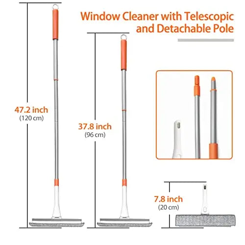 JEHONN Telescopic Window Squeegee Cleaning Equipment Kit 120CM 2 in 1 Extendable Window Cleaner Tool, Scraper and Scrubber Combo with 180 Degrees Rotation Head for Home Windows Glass Cars reviewed and rated by Make Life Easier Technologies