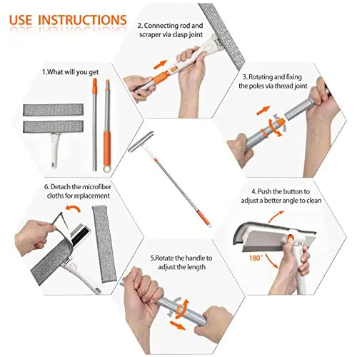 JEHONN Telescopic Window Squeegee Cleaning Equipment Kit 120CM 2 in 1 Extendable Window Cleaner Tool, Scraper and Scrubber Combo with 180 Degrees Rotation Head for Home Windows Glass Cars reviewed and rated by Make Life Easier Technologies