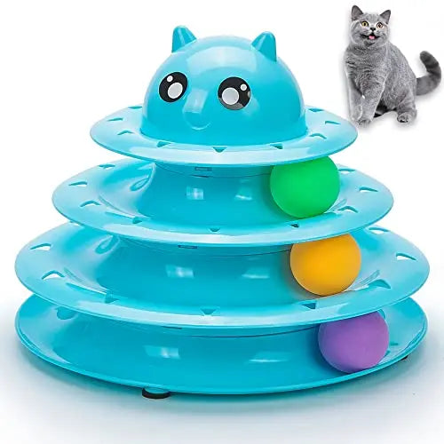 Vealind Pet Interactive Fun Roller Exerciser 3 Level Cat Teaser Ball Toy with 3 Colorful Balls(Blue) reviewed and rated by Make Life Easier Technologies