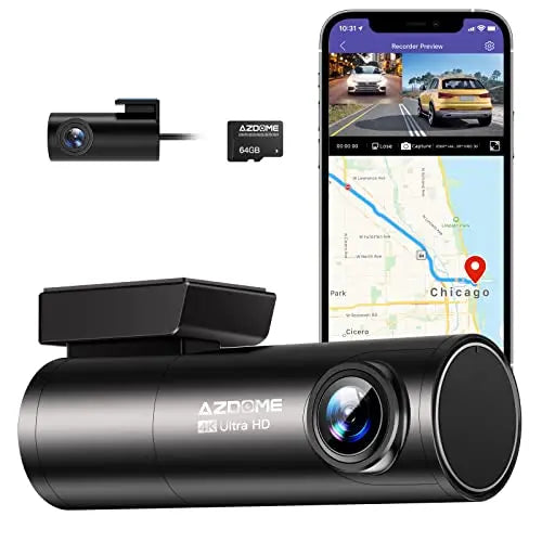 AZDOME 4K Dash Cam Front and Rear with 5G WiFi GPS Dual Dashcam Voice Control Car Camera with Parking Monitor, Night Vision, WDR, G-Sensor, Loop Recording, 64GB SD Card Included(M300S) reviewed and rated by Make Life Easier Technologies