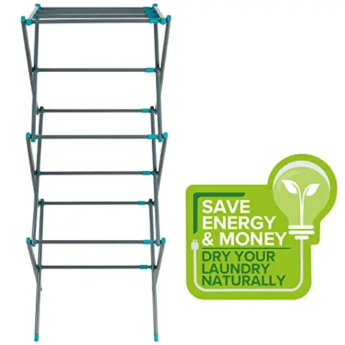 Beldray LA077615EU7 Foldable 3 Tier Airer - Laundry Drying Rack, Indoor Clothes Horse, Expandable, Compact For Convenient Storage, Air Dry Washing, 7 Metres of Dryer Space, Steel, Turquoise/Grey reviewed and rated by Make Life Easier Technologies