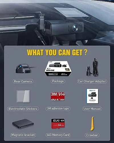 EUKI 4K Dash Cam Front and Rear wireless with WiFi, Dual Dashcam, Car Camera with Parking Monitor, Night Vision, WDR, G-Sensor, Loop Recording, App Control,24 hour Parking Mode, 64GB SD Card Included reviewed and rated by Make Life Easier Technologies