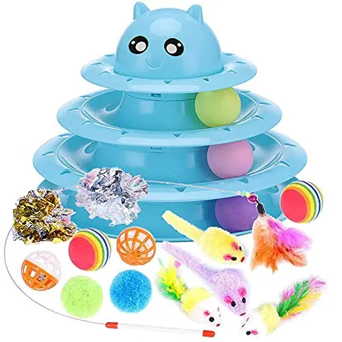 Speedy Panther 14 Pack Cat Toys Interactive for Indoor Cats Kitten Toy Fun Roller Exerciser 3 Level Cat Teaser Ball Toys Cat Feather Wand Toy reviewed and rated by Make Life Easier Technologies