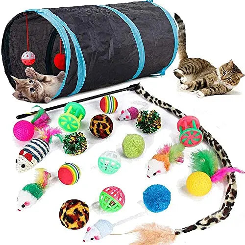 Speedy Panther 21 Pcs Cat Toys for Indoor Cats Collapsible Cat Tunnel Interactive Feather Teaser Wand Ball Toy for Kitten Cats reviewed and rated by Make Life Easier Technologies