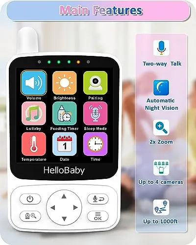 HelloBaby Baby Monitor,29-Hour Battery Life and 4" IPS Screen,No Wifi Baby Monitor with Camera and Audio,Remote Pan Tilt Camera 2x Zoom,Infrared Night Vision Camera, ECO Mode,Time Display,Temperature reviewed and rated by Make Life Easier Technologies