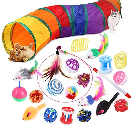 WeFine 20 Pcs Cat Toys, Kitten Toys for Indoor Cats, Cat Tunnel Interactive Feather Teaser Wand Ball Toy Set for Kitty and Cats reviewed and rated by Make Life Easier Technologies