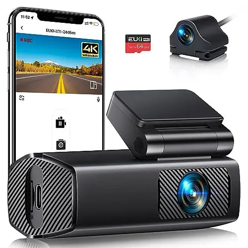 EUKI 4K Dash Cam Front and Rear wireless with WiFi, Dual Dashcam, Car Camera with Parking Monitor, Night Vision, WDR, G-Sensor, Loop Recording, App Control,24 hour Parking Mode, 64GB SD Card Included reviewed and rated by Make Life Easier Technologies