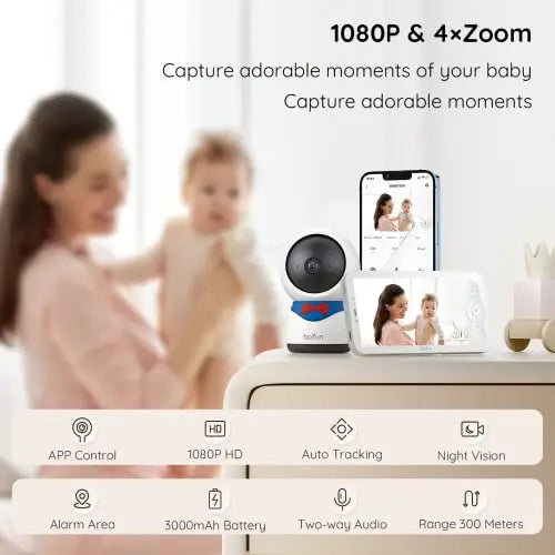 BOIFUN Wifi Video Baby Monitor Camera, App&5'' Screen Control, 1080P, Motion&Sound Detect, PTZ, Auto Tracking, Smart Baby Monitor with Night Vision, Two-way Audio, Feeding Reminder, Android/iOS Phone reviewed and rated by  Make Life Easier Technologies