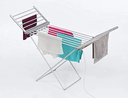 Highlands Electric Heated Clothes Dryer Folding Energy-Efficient Indoor Airer Wet Laundry Drying Horse Rack, Silver reviewed and rated by  Make Life Easier Technologies