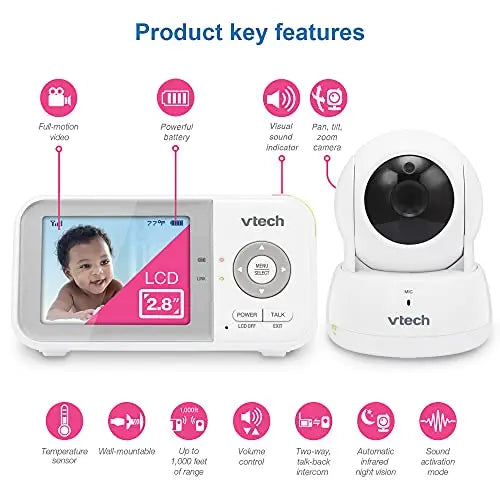 VTech VM923 Video Baby Monitor with 19-Hour Battery Life, 1000ft Long Range, Pan-Tilt-Zoom, Enhanced Night Vision, 2.8'' Screen, 2-Way Audio Talk, Temperature Sensor, Power Saving Mode, White reviewed and rated by  Make Life Easier Technologies