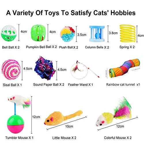 WeFine 20 Pcs Cat Toys, Kitten Toys for Indoor Cats, Cat Tunnel Interactive Feather Teaser Wand Ball Toy Set for Kitty and Cats reviewed and rated by  Make Life Easier Technologies