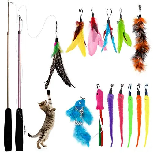 Bojafa Cat Kitten Toys For Indoor Cats - 15Pcs Interactive Cat Feather Stick Toy Cat Teaser Wand Toys Cat Fishing Rod Toys reviewed and rated by  Make Life Easier Technologies