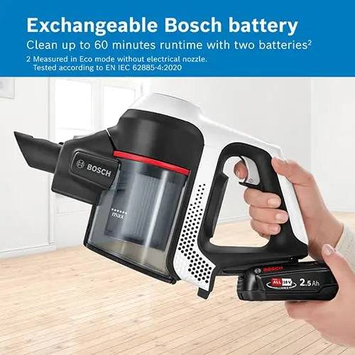 Bosch Unlimited 6 BCS612GB Ultra Lightweight 18V Powerful MultiUse Cordless Vacuum Cleaner, 2 Batteries 60 minutes runtime, range of handy accessories including Docking Station – White reviewed and rated by  Make Life Easier Technologies